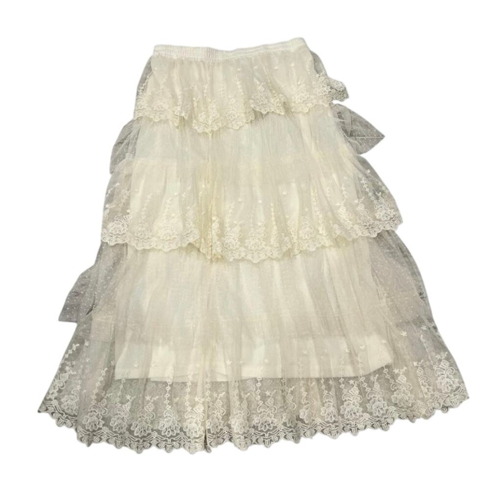 Rachel Zoe Ivory Tiered Lace Tulle Midi Skirt NWT Boho Bridal Rehearsal Party - Picture 5 of 9